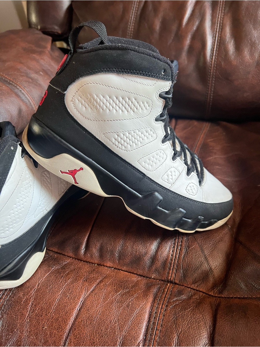 Jordan 9 Retro Men's Basketball Sneakers in White/Black with Red Accent